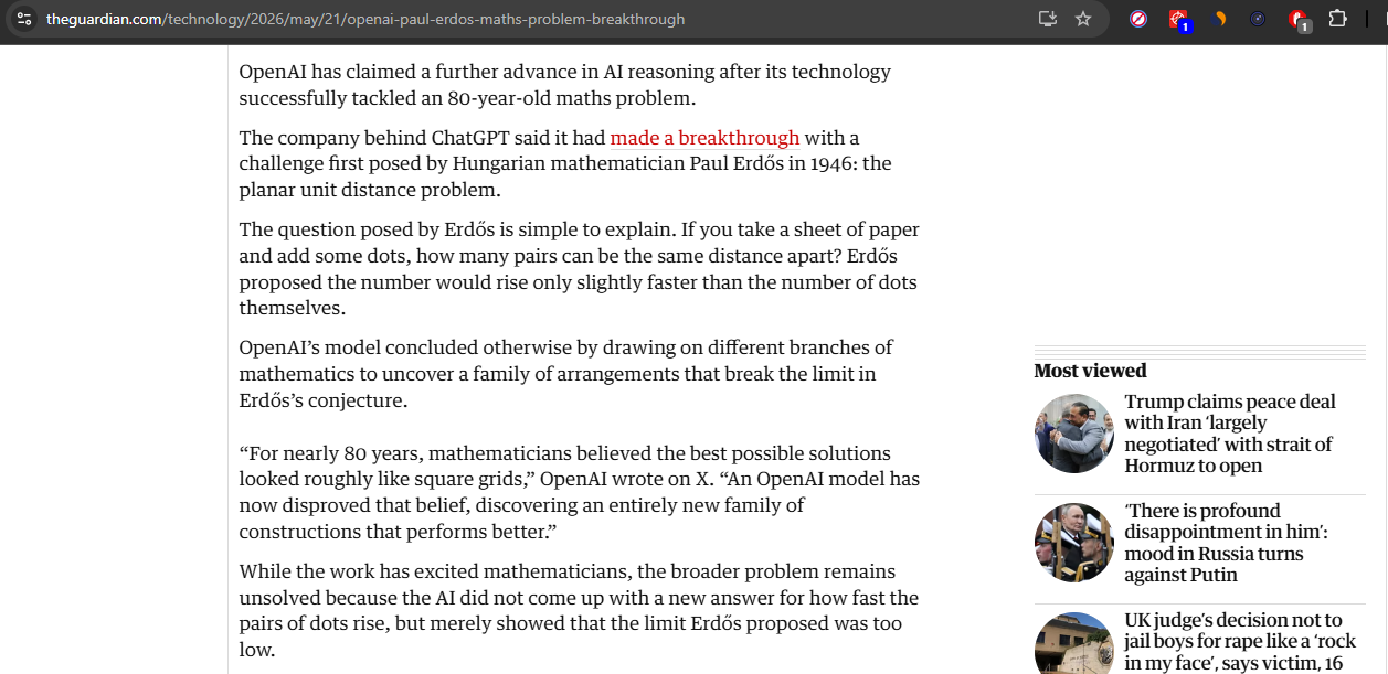 An article webpage with a paragraph of text
